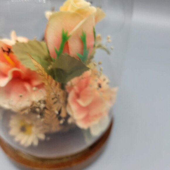 Vintage Decorative Glass Dome Terrarium Diorama Butterfly Flowers Wood Base - Picture 11 of 12